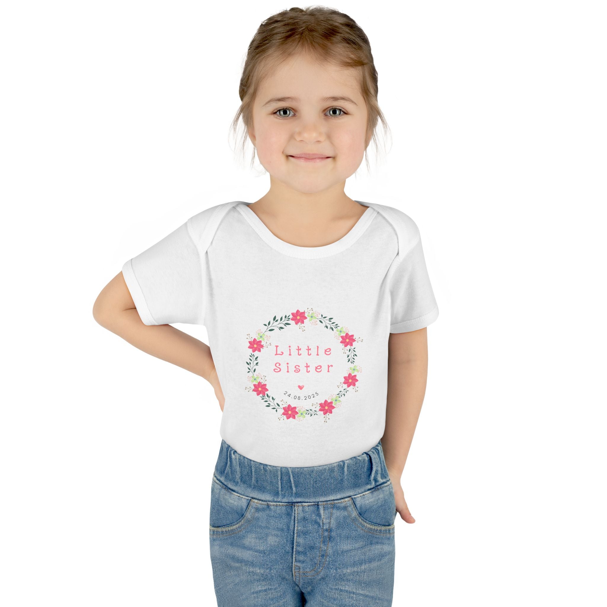 Little Sister Floral Baby Bodysuit, Infant Outfit, Newborn Gift, Baby Shower, Sister Gift, Floral Baby Clothes