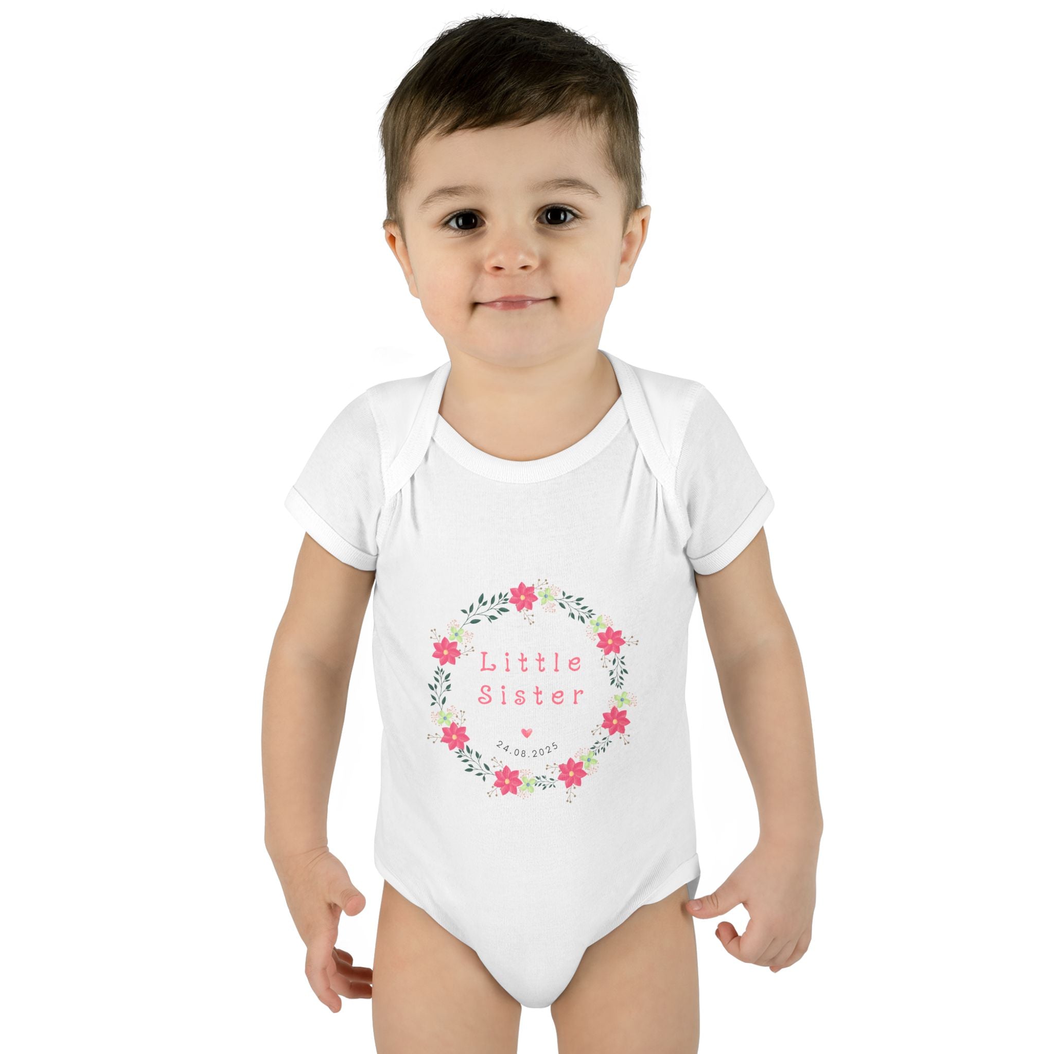 Little Sister Floral Baby Bodysuit, Infant Outfit, Newborn Gift, Baby Shower, Sister Gift, Floral Baby Clothes