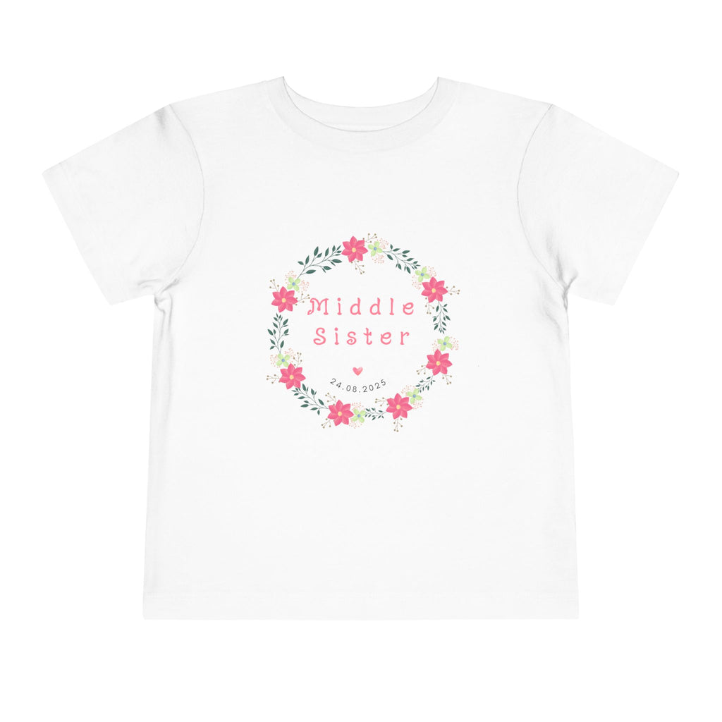Middle Sister Toddler Tee, Floral Children’s Shirt, Gift for Sibling, Birthday Present, Summer Outfit, Family Occasion
