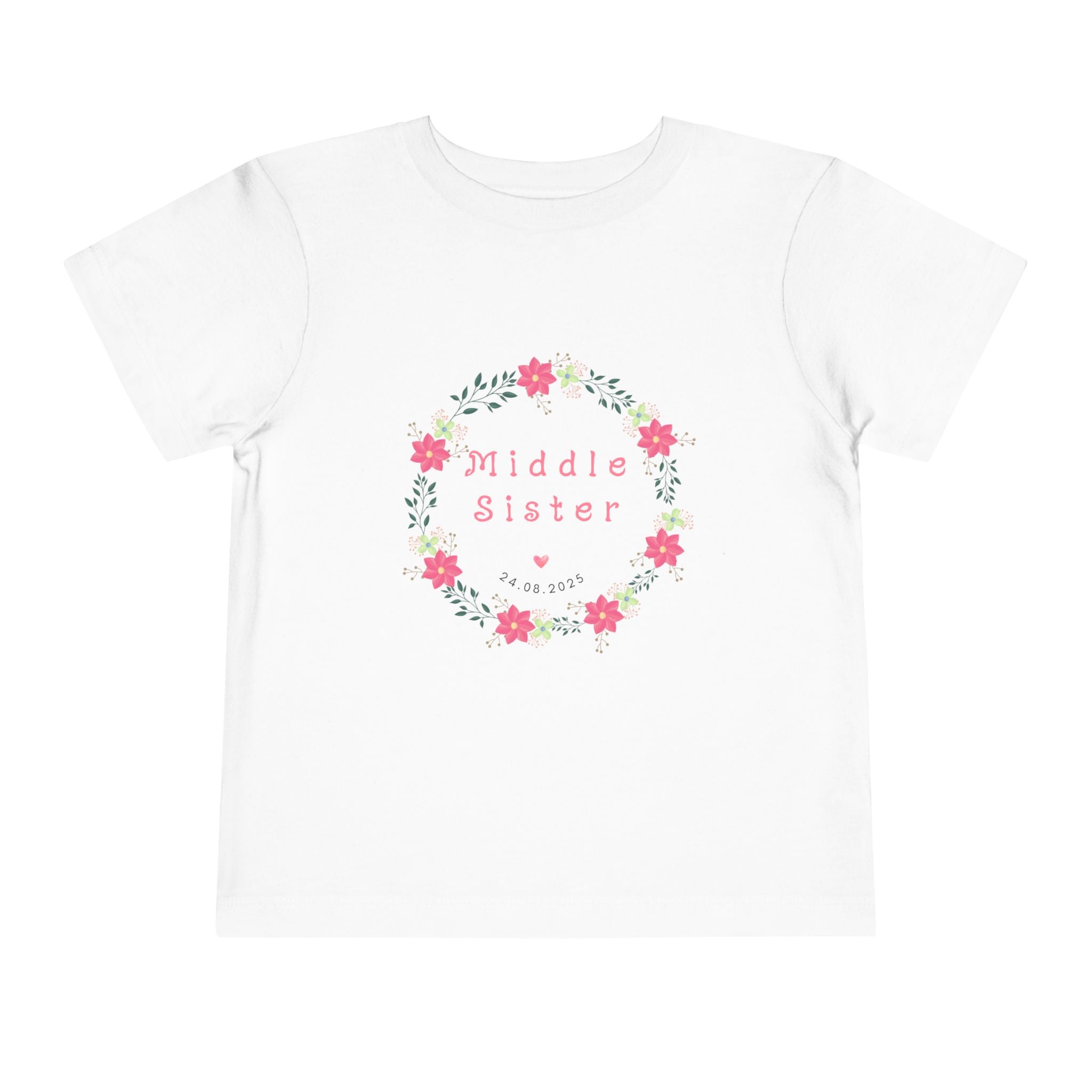 Middle Sister Toddler Tee, Floral Children’s Shirt, Gift for Sibling, Birthday Present, Summer Outfit, Family Occasion
