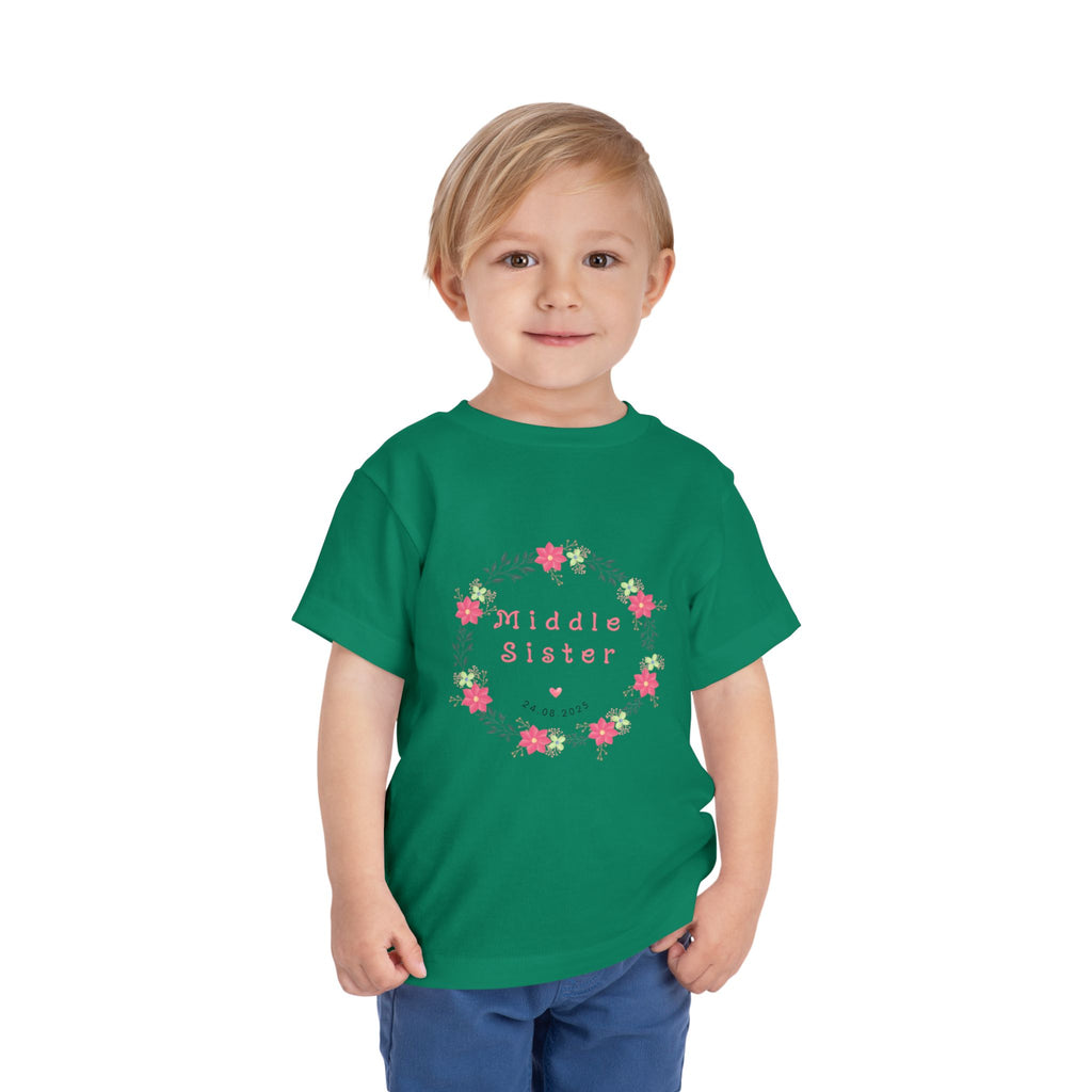 Middle Sister Toddler Tee, Floral Children’s Shirt, Gift for Sibling, Birthday Present, Summer Outfit, Family Occasion