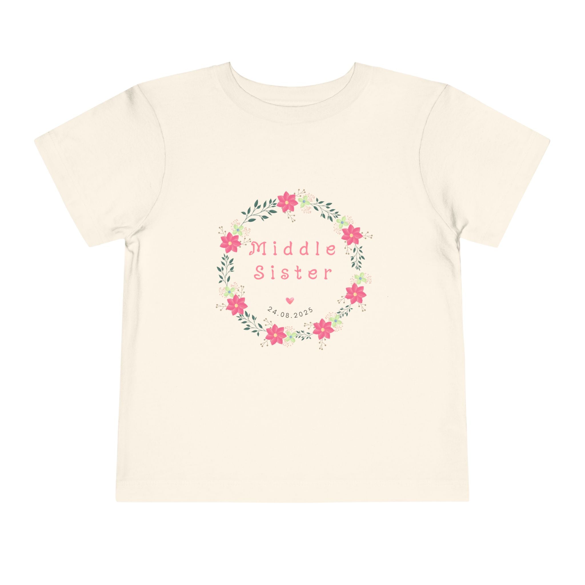 Middle Sister Toddler Tee, Floral Children’s Shirt, Gift for Sibling, Birthday Present, Summer Outfit, Family Occasion