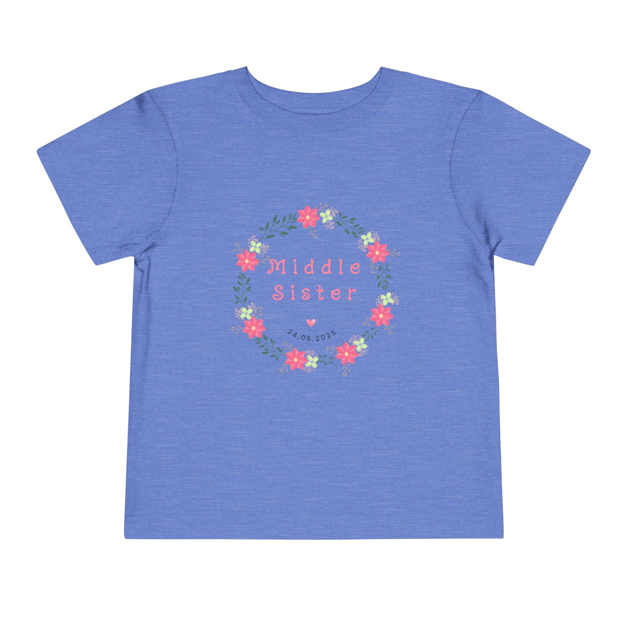 Middle Sister Toddler Tee, Floral Children’s Shirt, Gift for Sibling, Birthday Present, Summer Outfit, Family Occasion
