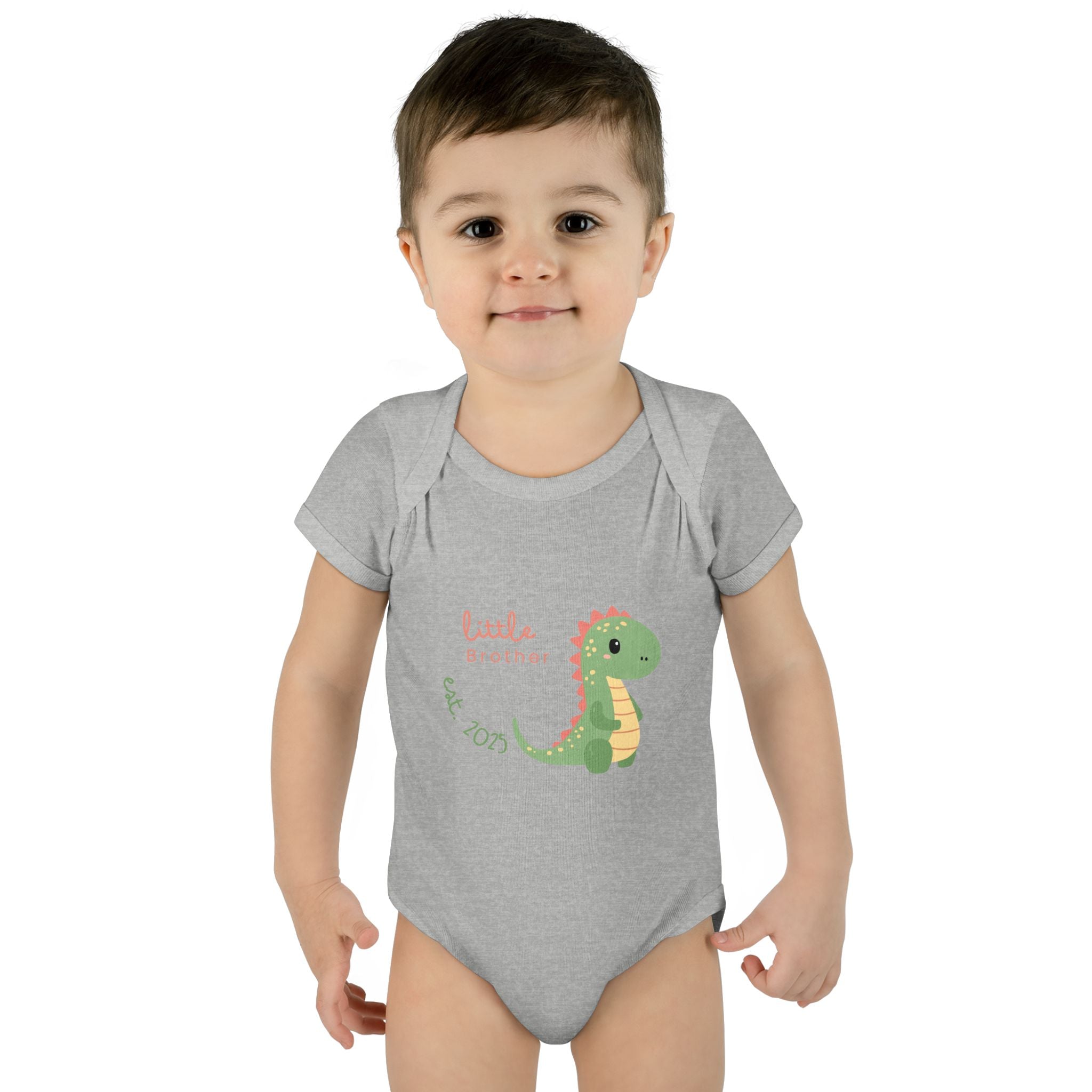 Little Brother Dino Infant Bodysuit, Cute Baby Outfit, Newborn Gift, Baby Shower Present, Sibling Announcement, Baby Clothing