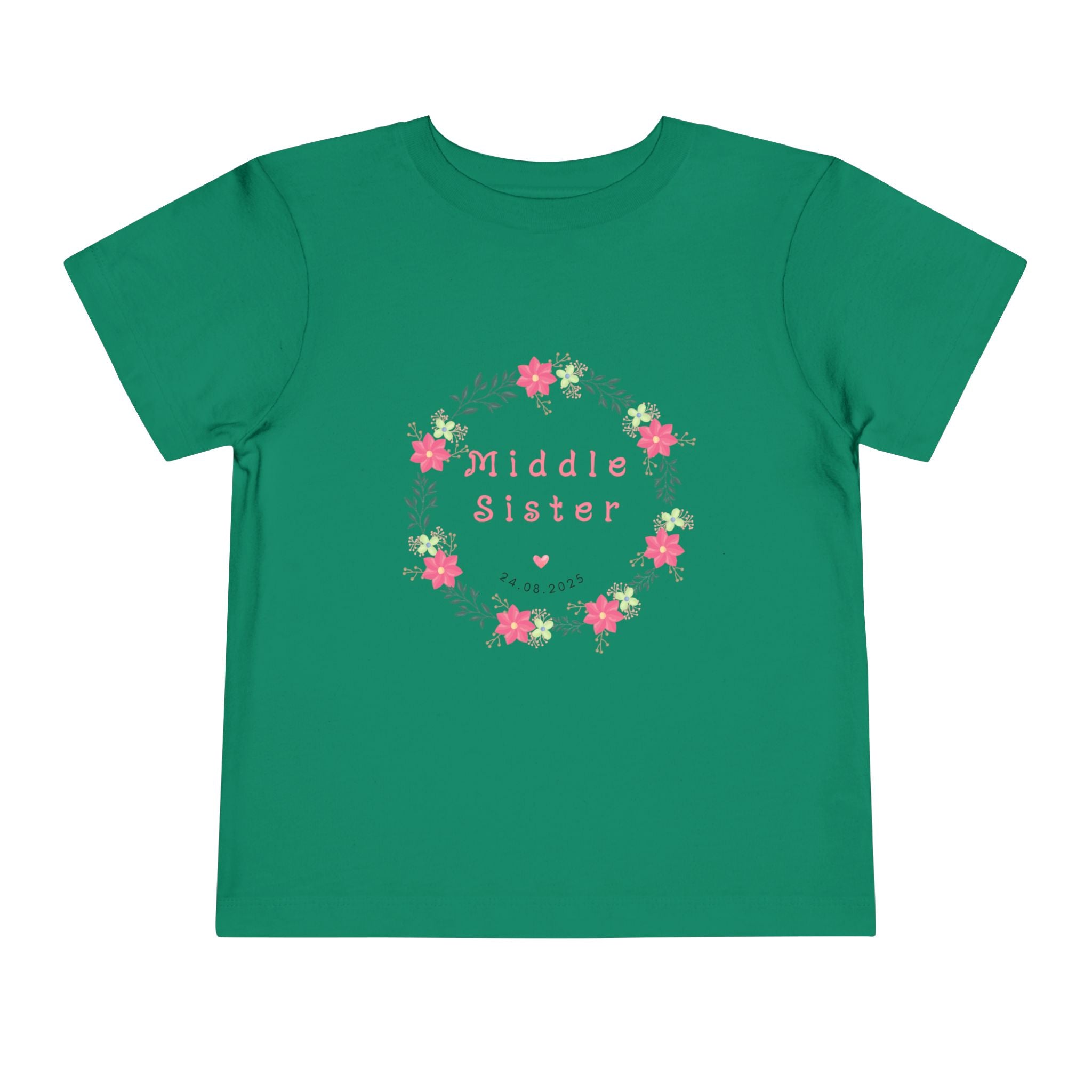 Middle Sister Toddler Tee, Floral Children’s Shirt, Gift for Sibling, Birthday Present, Summer Outfit, Family Occasion