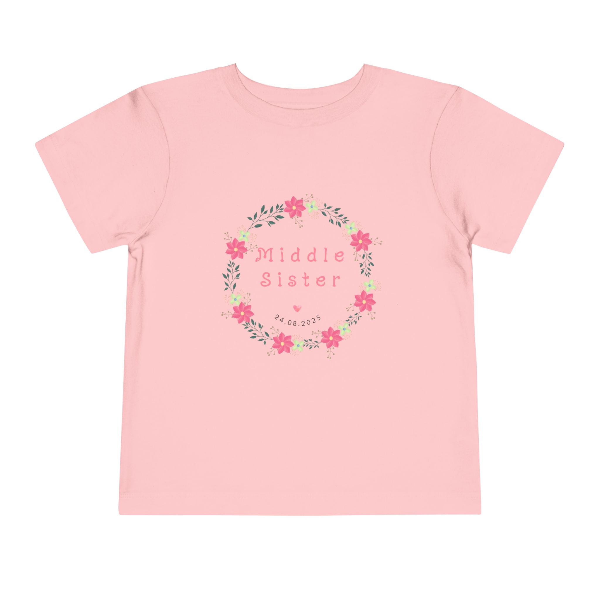 Middle Sister Toddler Tee, Floral Children’s Shirt, Gift for Sibling, Birthday Present, Summer Outfit, Family Occasion